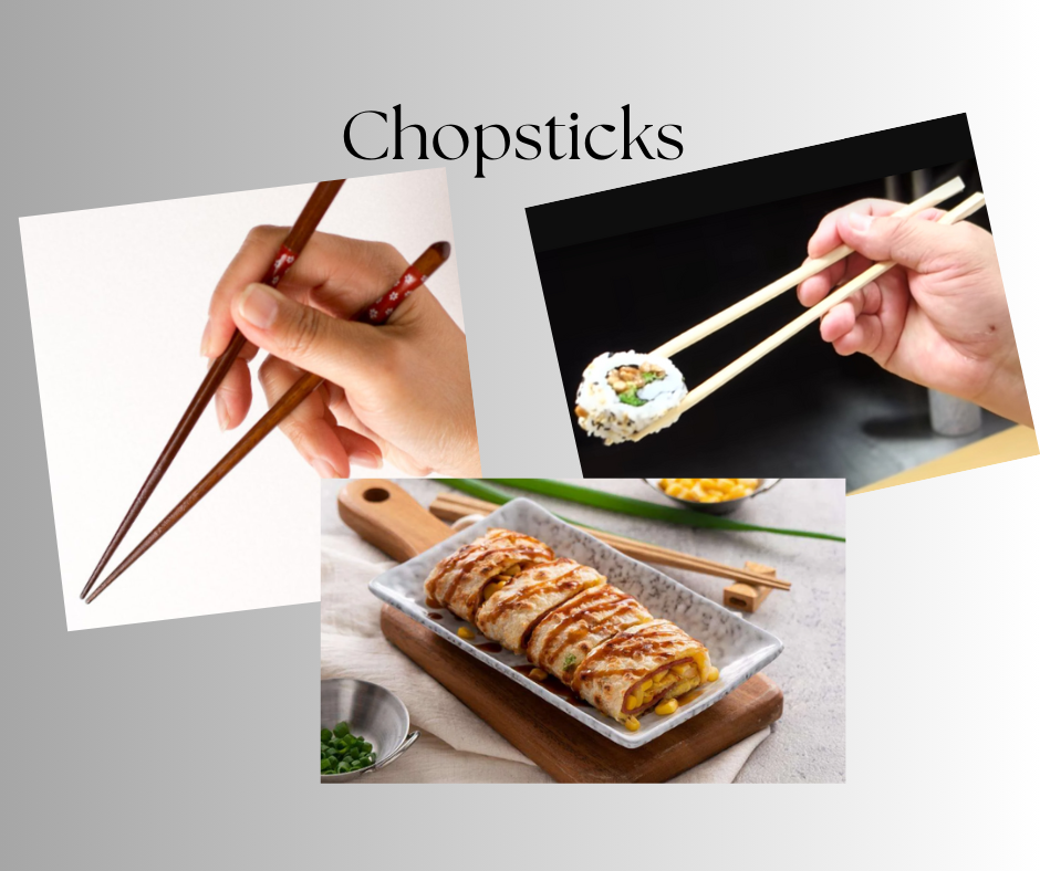 Chopsticks, sushi, Taiwanese pancakes, eating with chop sticks