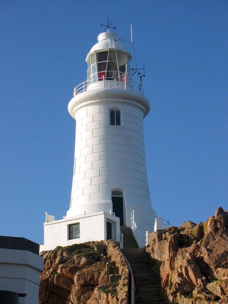 jersey, lighthouse, island, cliffs, channel, islands, coast