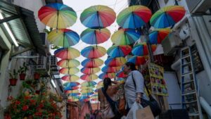 colorful umbrellas, George town Penang, street art, malaysia tourists