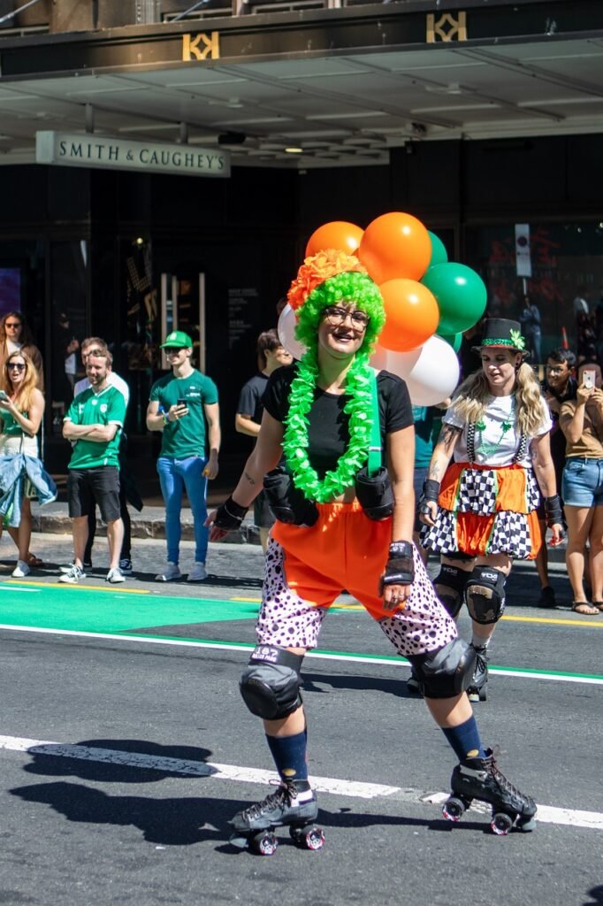 st patrick's, day, parade, roller, skating, balloons, fun, happy, costume, party, decoration, luck, irish, green, orange