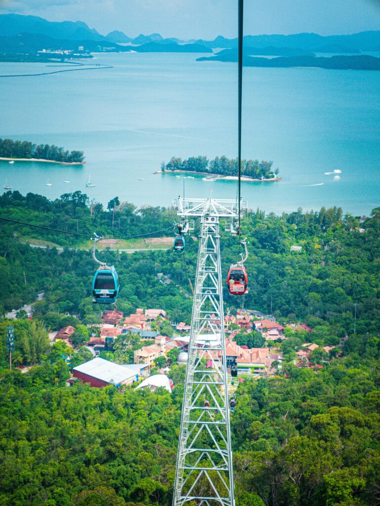 Experience stunning island views and lush greenery from the Langkawi Cable Car in Malaysia.